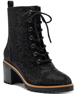 Inc International Concepts Women's Samira Lace-up Booties, Created For Macy's Women's Shoes In Black Bling