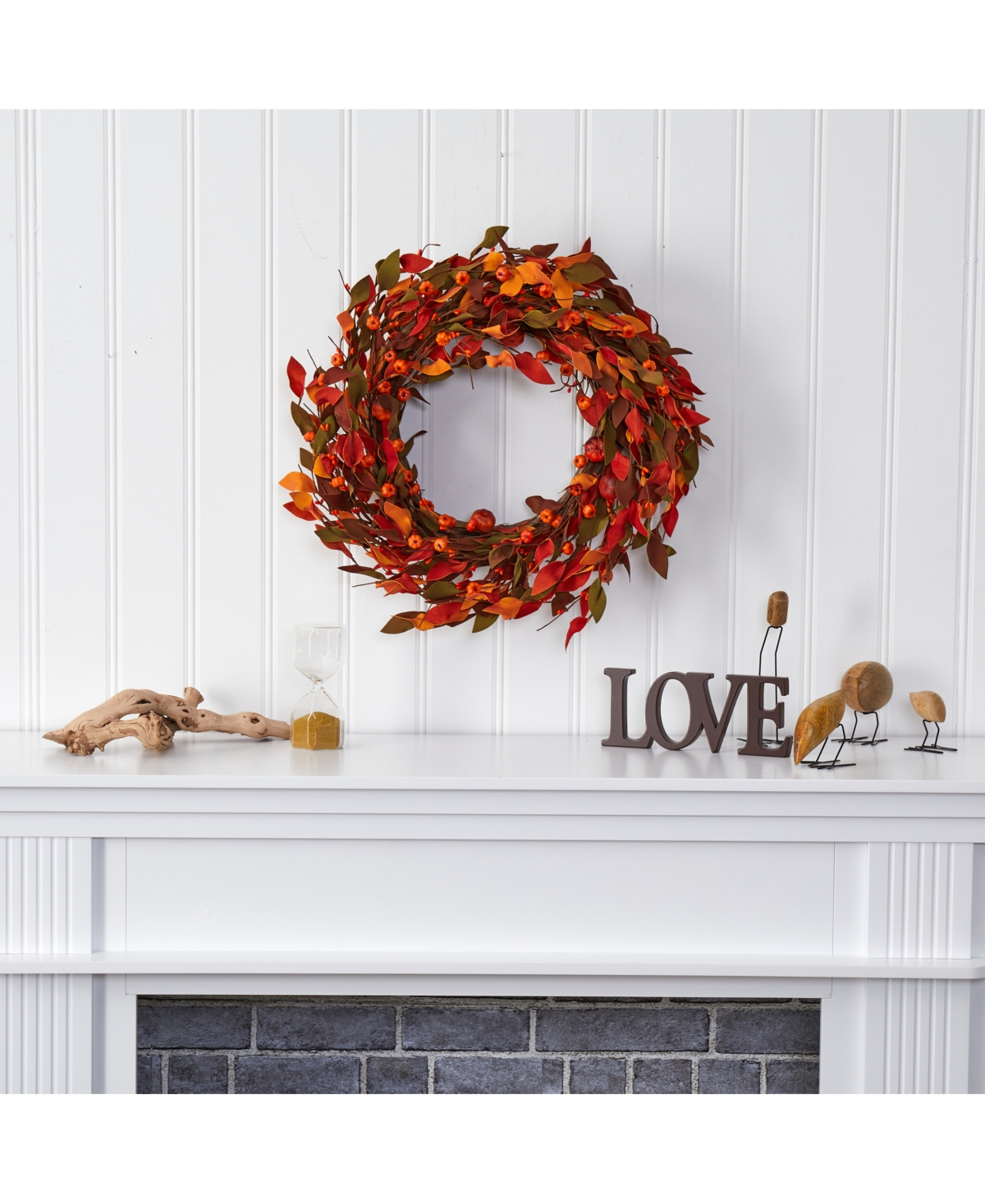 NEARLY NATURAL HARVEST LEAF AND MINI PUMPKIN ARTIFICIAL WREATH 