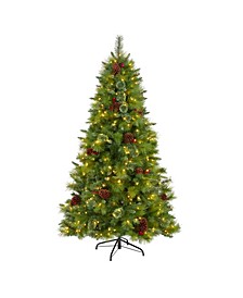 Montana Mixed Pine Artificial Christmas Tree with Pine Cones, Berries and 350 Clear LED Lights