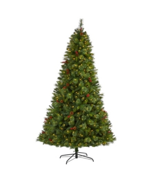 Nearly Natural Aberdeen Spruce Artificial Christmas Tree with 500 Clear Led Lights Pine Cones and Berries