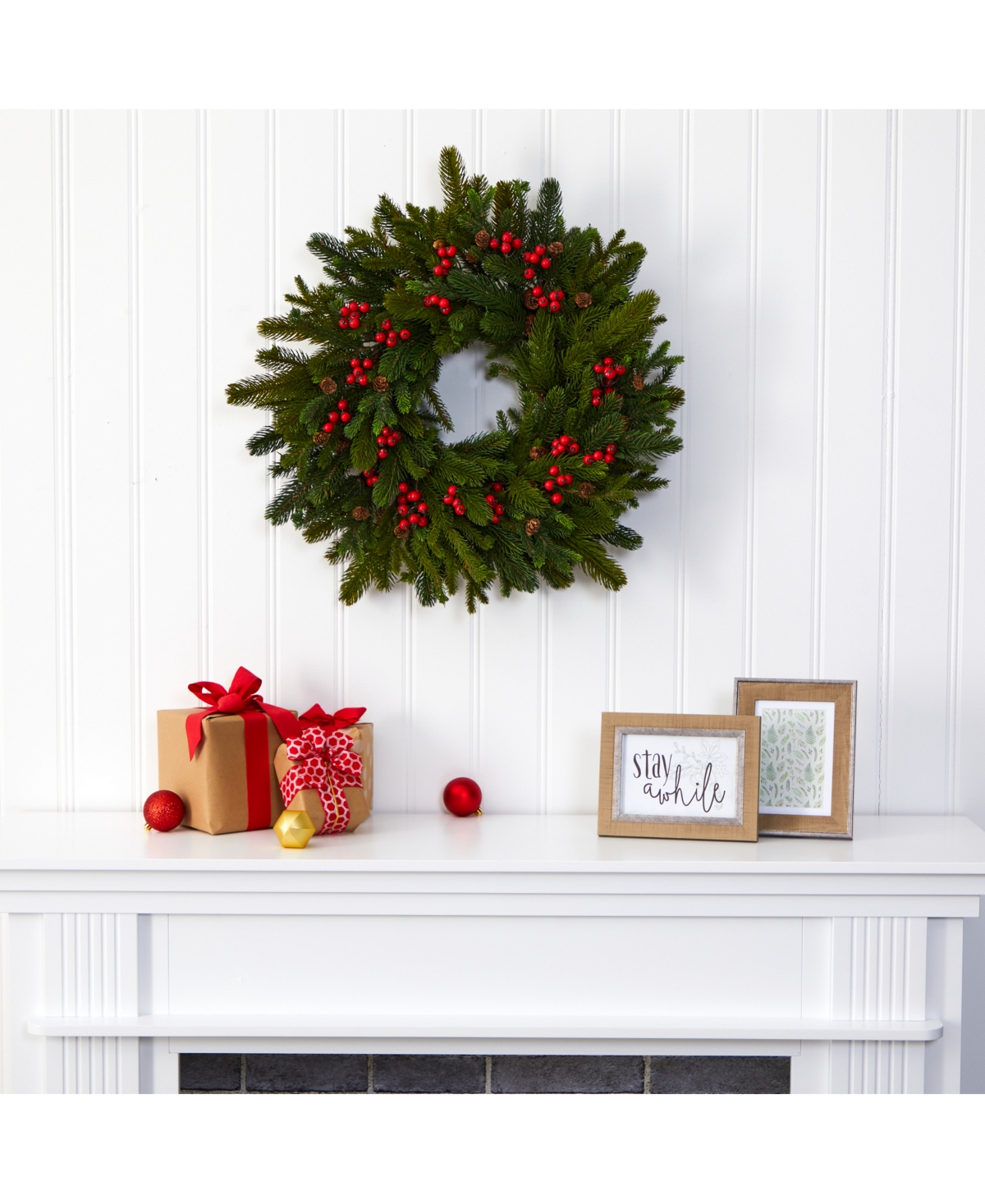 Nearly Natural Pine, Pinecone and Berry Artificial Wreath