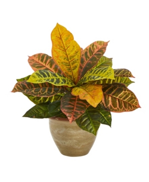 NEARLY NATURAL GARDEN CROTON ARTIFICIAL PLANT IN CERAMIC PLANTER, REAL TOUCH 