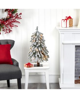 Flocked Grand Alpine Artificial Christmas Tree with 35 Clear Lights and 111 Bendable Branches On Natural Trunk