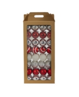 Nearly Natural Holiday Shatterproof, 64 Count Christmas Tree Ornament Set - Red