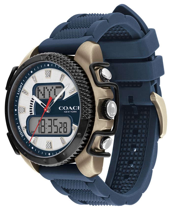 COACH Men's C001 AnalogDigital Navy Silicone Strap Watch 46mm Macy's