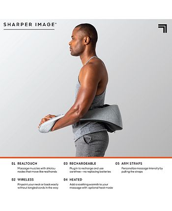 Sharper Image - Realtouch Shiatsu Massager, Warming Heat Soothes Sore Muscles, Nodes Feel Like Real Hands, Wireless & Rechargeable