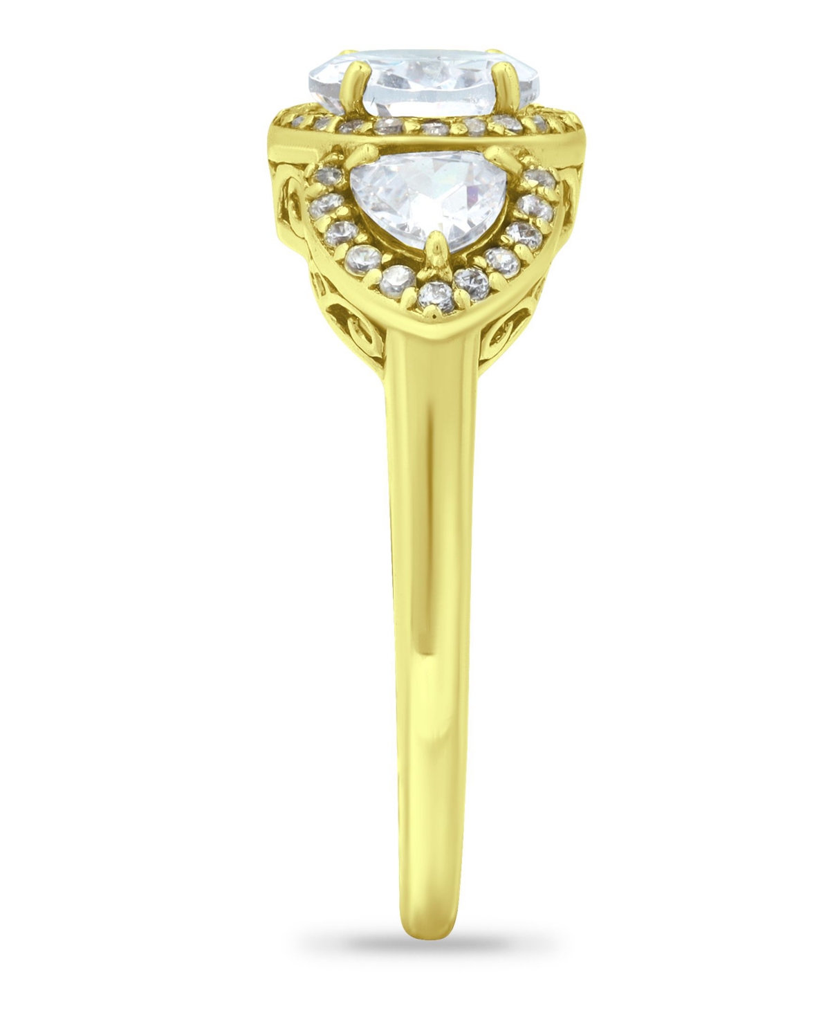 Macy's Cubic Zirconia Oval With Tanzanite Cz Accents 3 Stone Ring In 18k Gold Plate In Gold