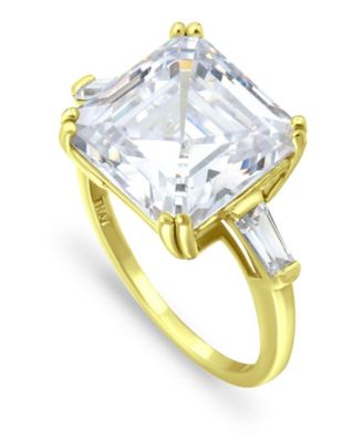 Macy's - Cubic Zirconia Asscher Cut Center Stone Ring in Fine Silver Plate