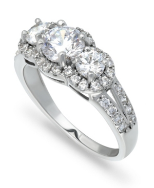 image of Macy-s Cubic Zirconia 3 Stone Oval Fine Silver Plate Ring