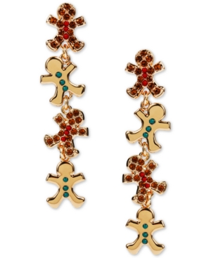 image of Inc Gold-Tone Crystal & Bead Gingerbread Linear Drop Earrings, Created for Macy-s