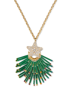 image of Inc Gold-Tone Pave Star & Beaded Tree Top Long Pendant Necklace, 32