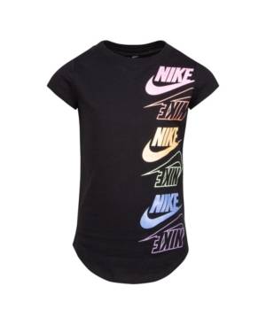 image of Nike Little Girls Short Sleeve Repeat Logo Graphic T-shirt