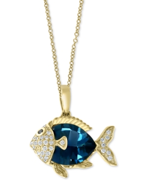 image of Effy London Blue Topaz (3-3/8 ct. t.w.) & Diamond (1-1/3 ct. t.w.) Fish 18