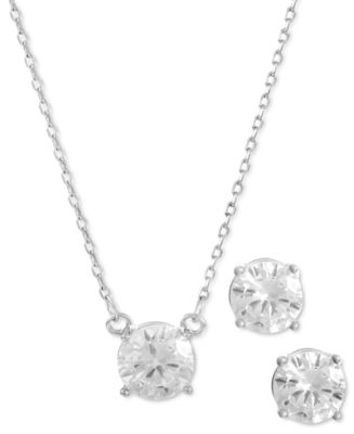 Alfani Silver-Tone Cubic Zirconia Pendant Necklace & Stud Earrings Set ...