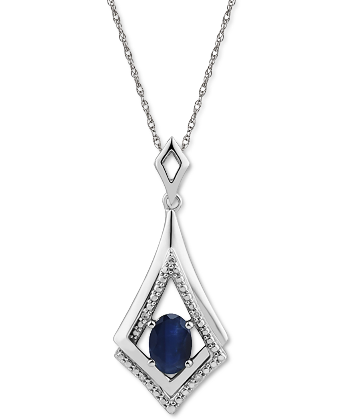 Macy's Blue Sapphire (1 Ct. T.w.) & Diamond Accent 18" Pendant Necklace In Sterling Silver (also In Emerald In Blue