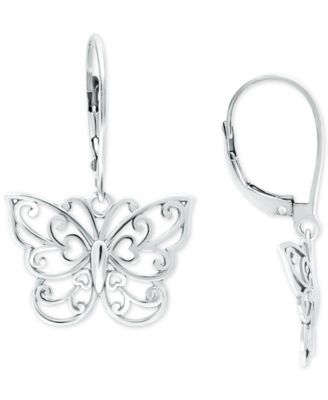 Giani Bernini - Butterfly Drop Leverback Earrings in Sterling Silver