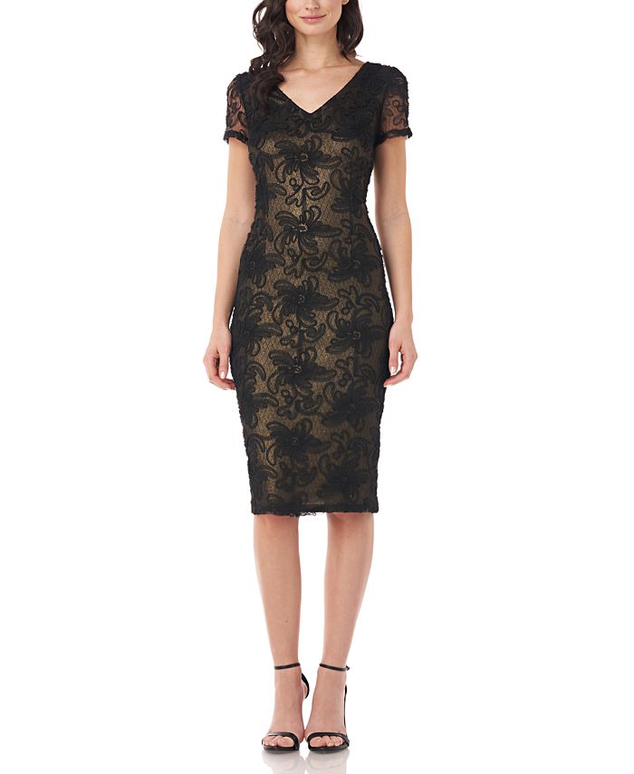 JS Collections Textured V-Neck Sheath Dress - Macy's