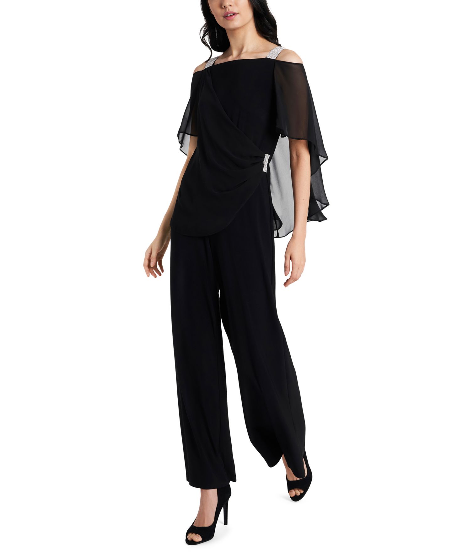 Женский комбинезон MSK Side-Draped Cold-Shoulder Jumpsuit, цвет: Чёрный — фото 1