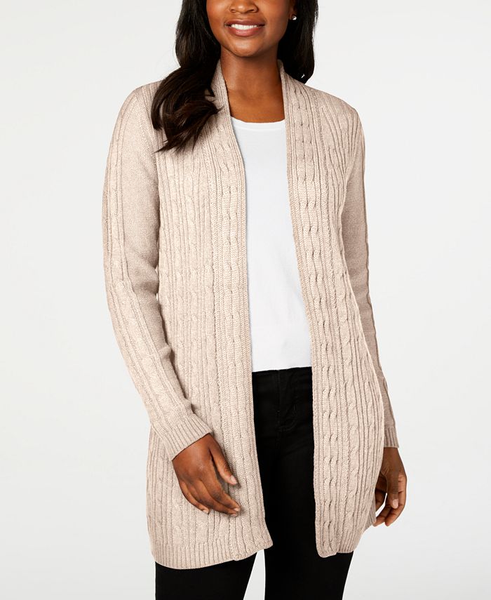 Karen Scott Plus Size Cable-Knit Open-Front Cardigan Sweater, Created ...