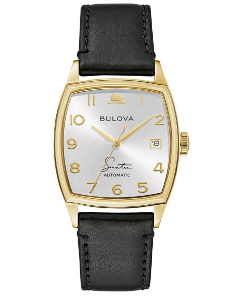 Мужские наручные часы Bulova Frank Sinatra Automatic с чёрным кожаным ремешком, 45x33.5 мм