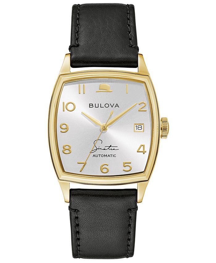 Bulova - Men's Frank Sinatra Automatic Black Leather Strap Watch 45x33.5mm