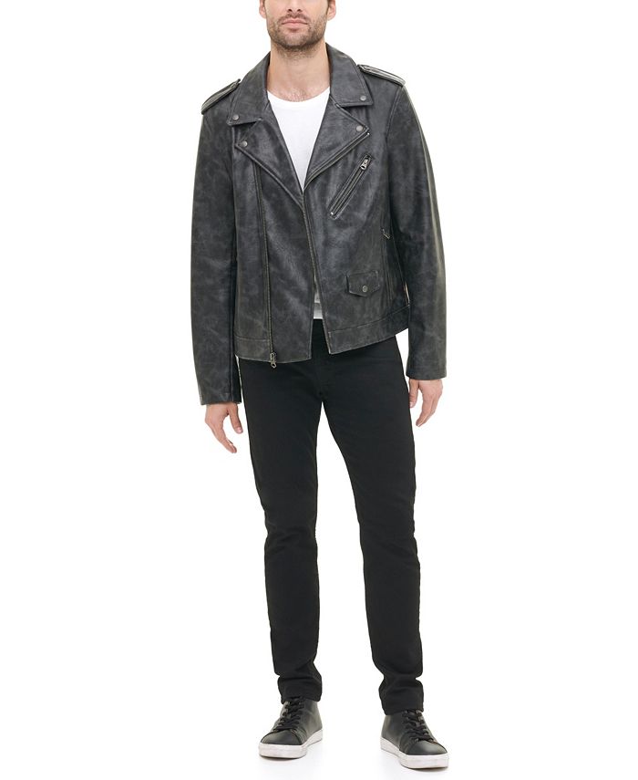 Levi's Men's Washed Faux Leather Asymmetrical Motorcycle Jacket Macy's