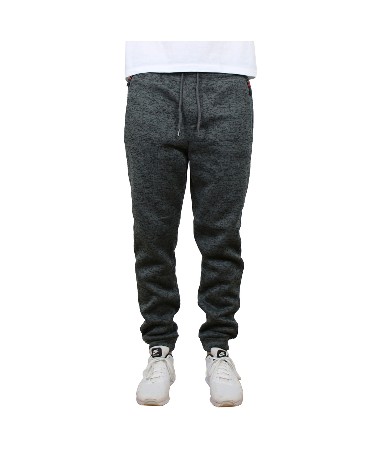 Men's Slim-Fit Marled Fleece Joggers with Zipper Side Pockets - Charcoal