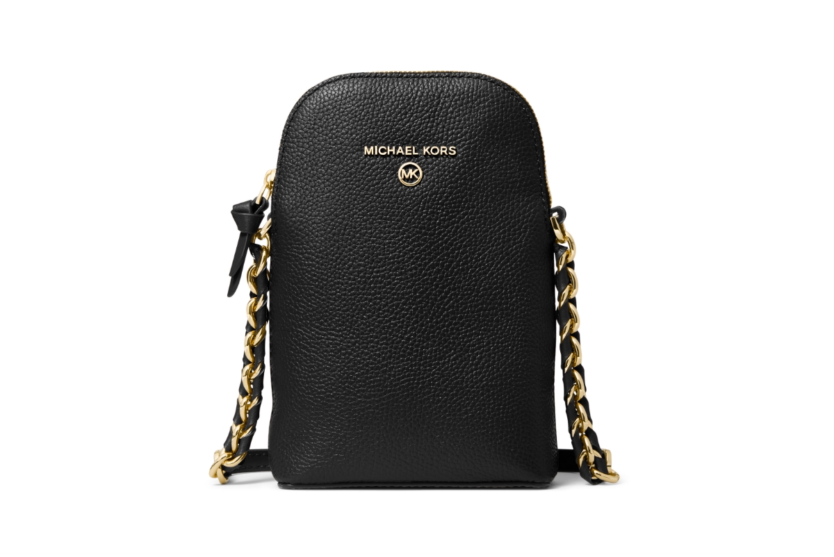 Michael Kors Michael  Jet Set Charm North South Chain Leather Phone Crossbody In Black,gold
