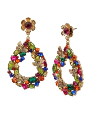 image of Betsey Johnson Butterfly Stone Cluster Gypsy Hoop Earrings