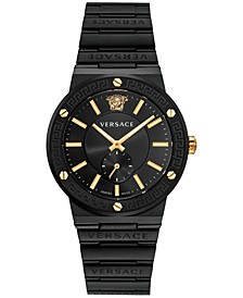 Men's Swiss Greca Logo Black Ion Plated Stainless Steel Bracelet Watch 41mm