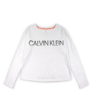 image of Calvin Klein Performance Big Girls Rib Cuff Long Sleeve Tee with Gloss Screenprint
