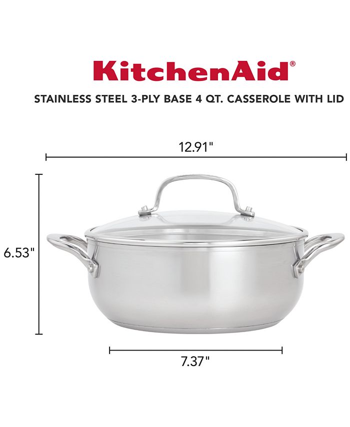 KitchenAid Brushed Stainless Steel 4Qt. Casserole with Lid & Reviews