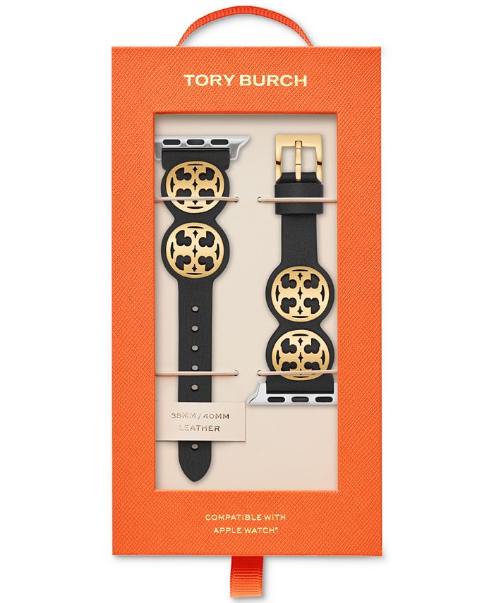 Tory Burch - Miller Logo Studded Black Leather Strap For Apple Watch&reg; 38mm/40mm