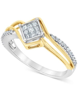 image of Diamond Princess Cluster Two-Tone Ring (1/4 ct. t.w.) in 10k Gold & White Gold