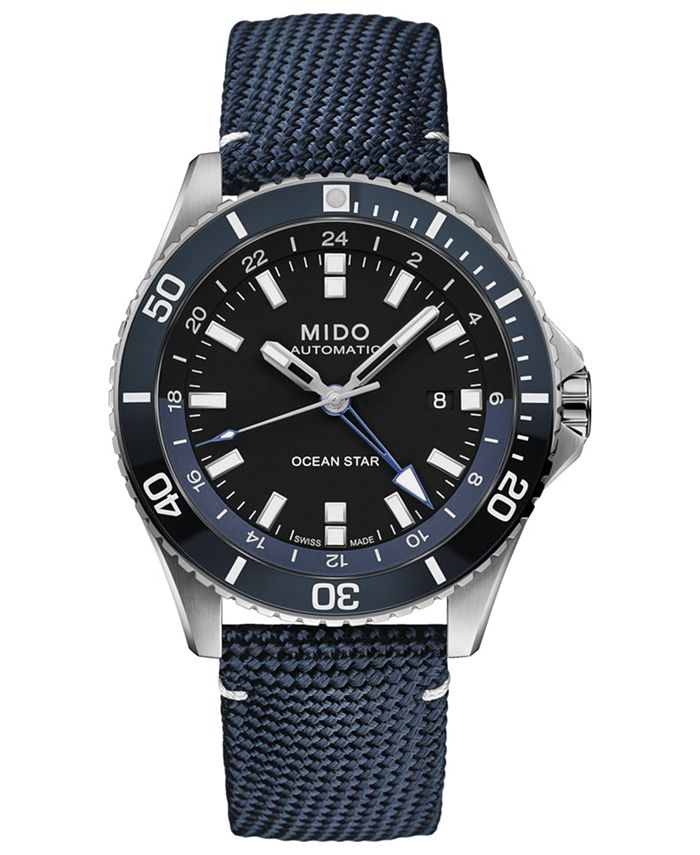 Mido - Men's Swiss Automatic Ocean Star GMT Blue Fabric Strap Watch 44mm