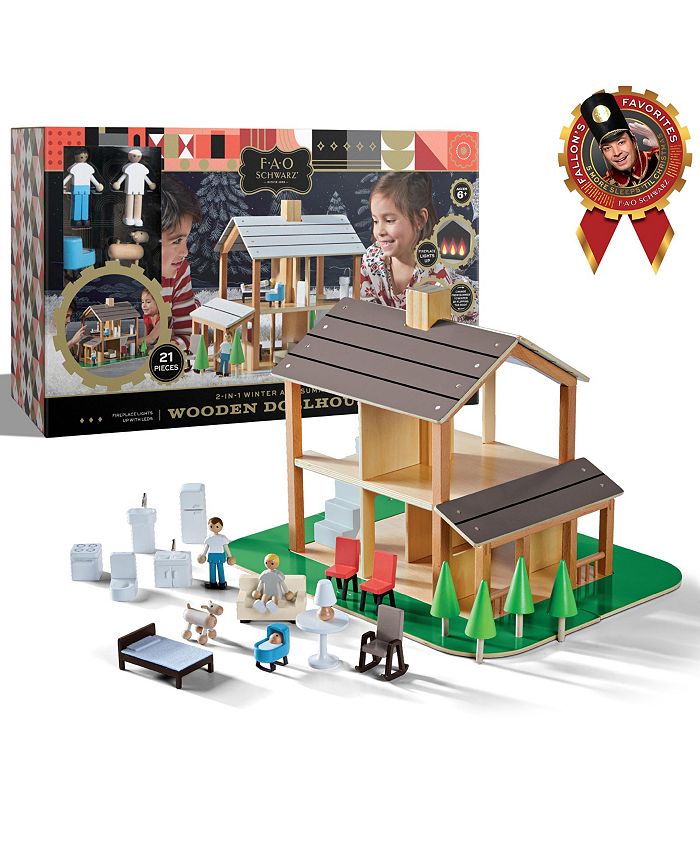 FAO Schwarz - Toy Wood Dollhouse with Accessories 21pc