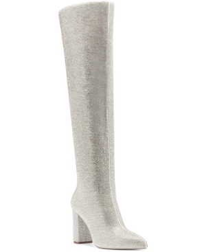 Inc International Concepts Phebe Over The Knee Rhinestone Boots, Created For Macys Women's Shoes In Silver Crystal