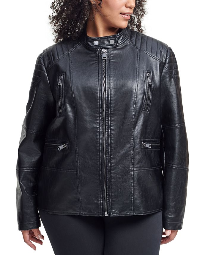 Macy's plus cheap size leather coats