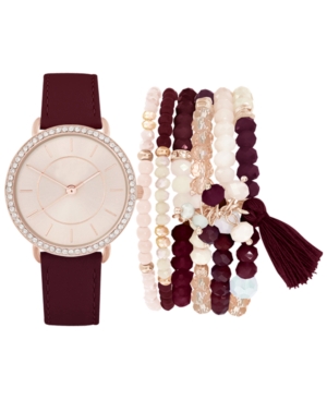 image of Jessica Carlyle Women-s Burgundy Polyurethane Strap Watch 36mm Gift Set