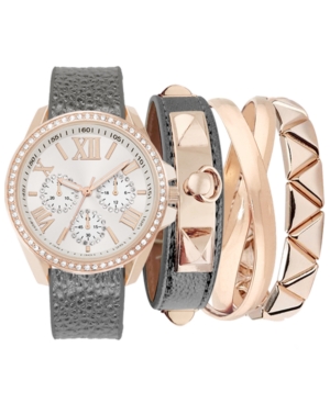 image of Jessica Carlyle Women-s Gunmetal-Tone Polyurethane Strap Watch 38mm, Gift Set