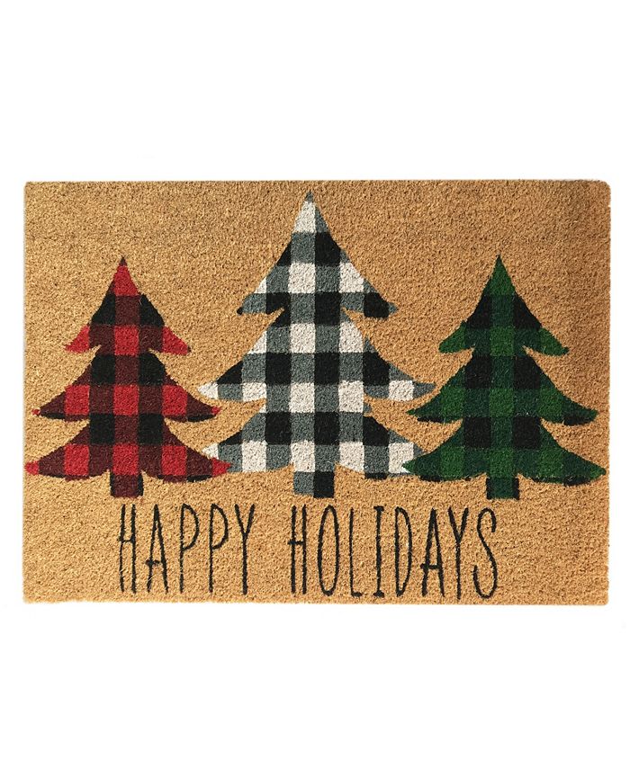 Elrene Holiday Plaid Christmas Tree Coir Doormat Macy's