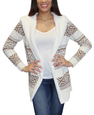 image of Crave Fame Juniors- Patterned Sherpa-Trim Cardigan