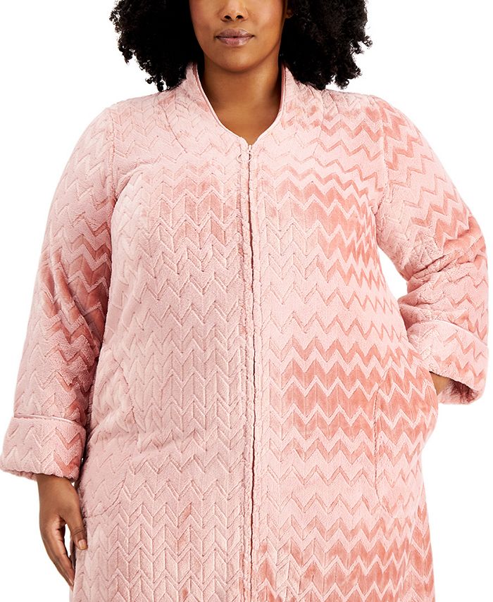 Charter Club Plus Size Chevron Long Zip Front Cozy Robe, Created for