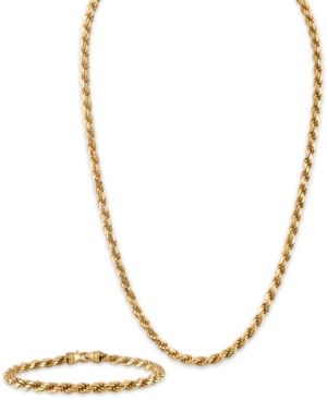 Esquire Men's Jewelry 2-pc. Set 22" Rope Link Chain Necklace & Matching Bracelet, Created For Macy's In Gold Over Silver