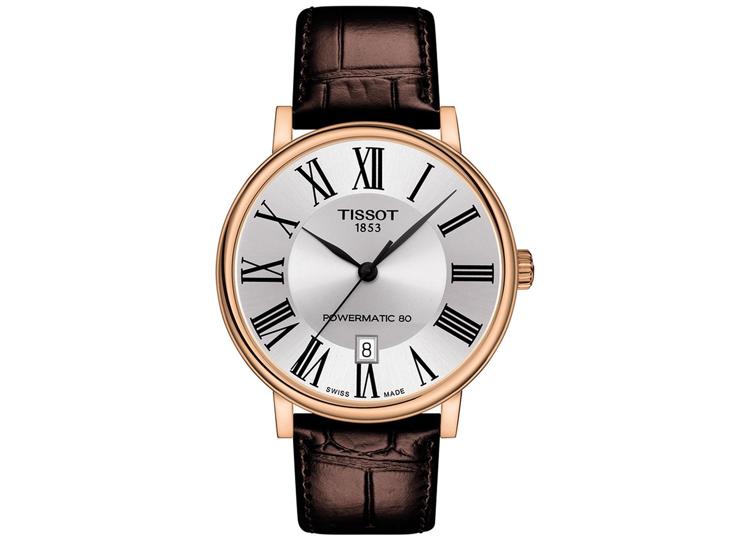 Men's Swiss Automatic Carson Premium Powermatic 80 Brown Leather Strap Watch 40mm