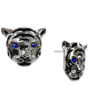 image of Thalia Sodi Silver-Tone Pave Tiger Head Stud Earrings, Created for Macy-s