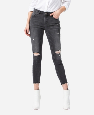 image of Vervet Women-s Mid Rise Distressed Raw Hem Skinny Ankle Jeans