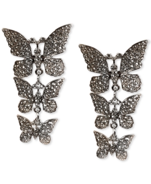 image of Inc Silver-Tone Crystal Butterfly Linear Drop Earrings, Created for Macy-s