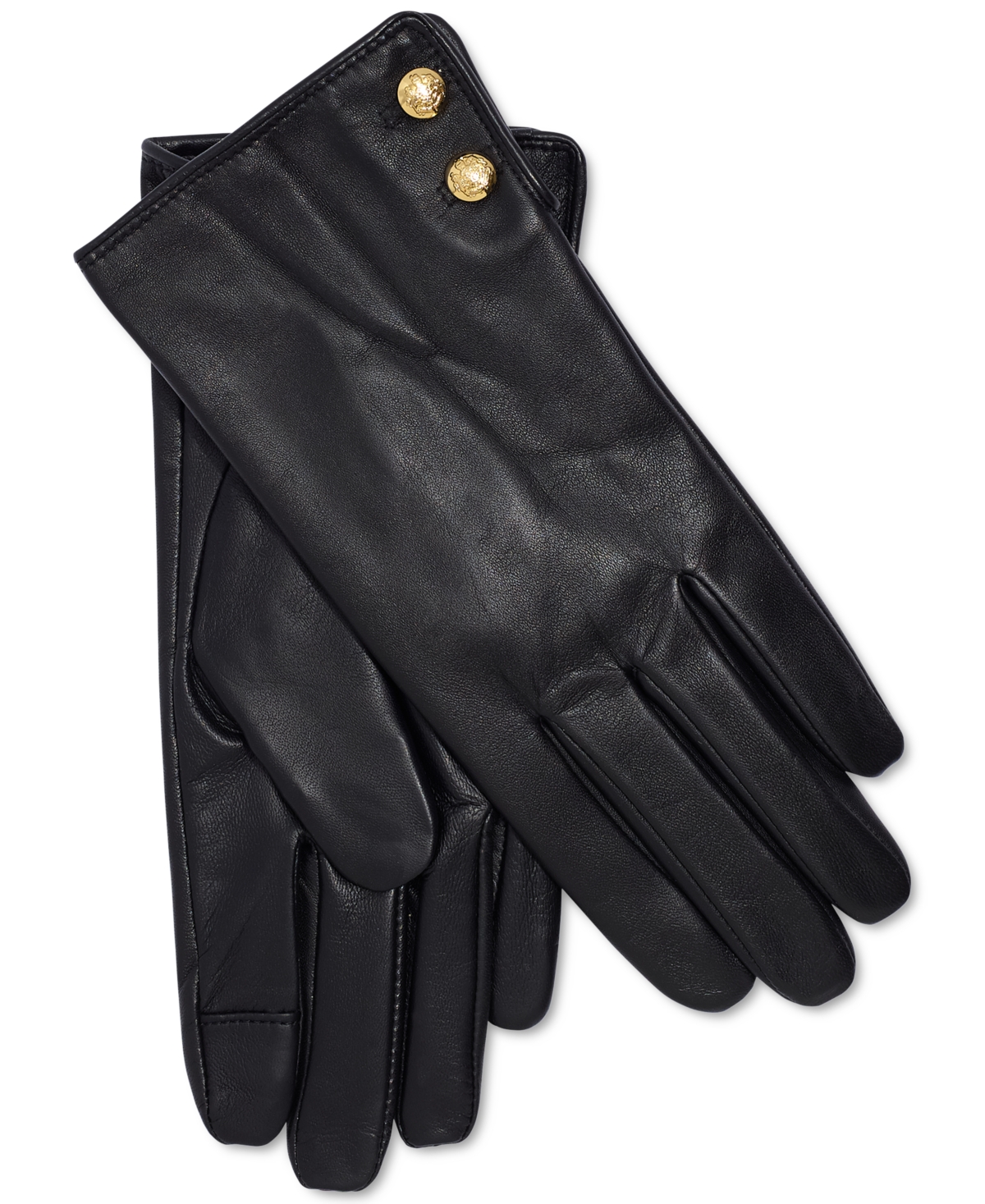 Lauren Ralph Two Button Leather Touch Gloves