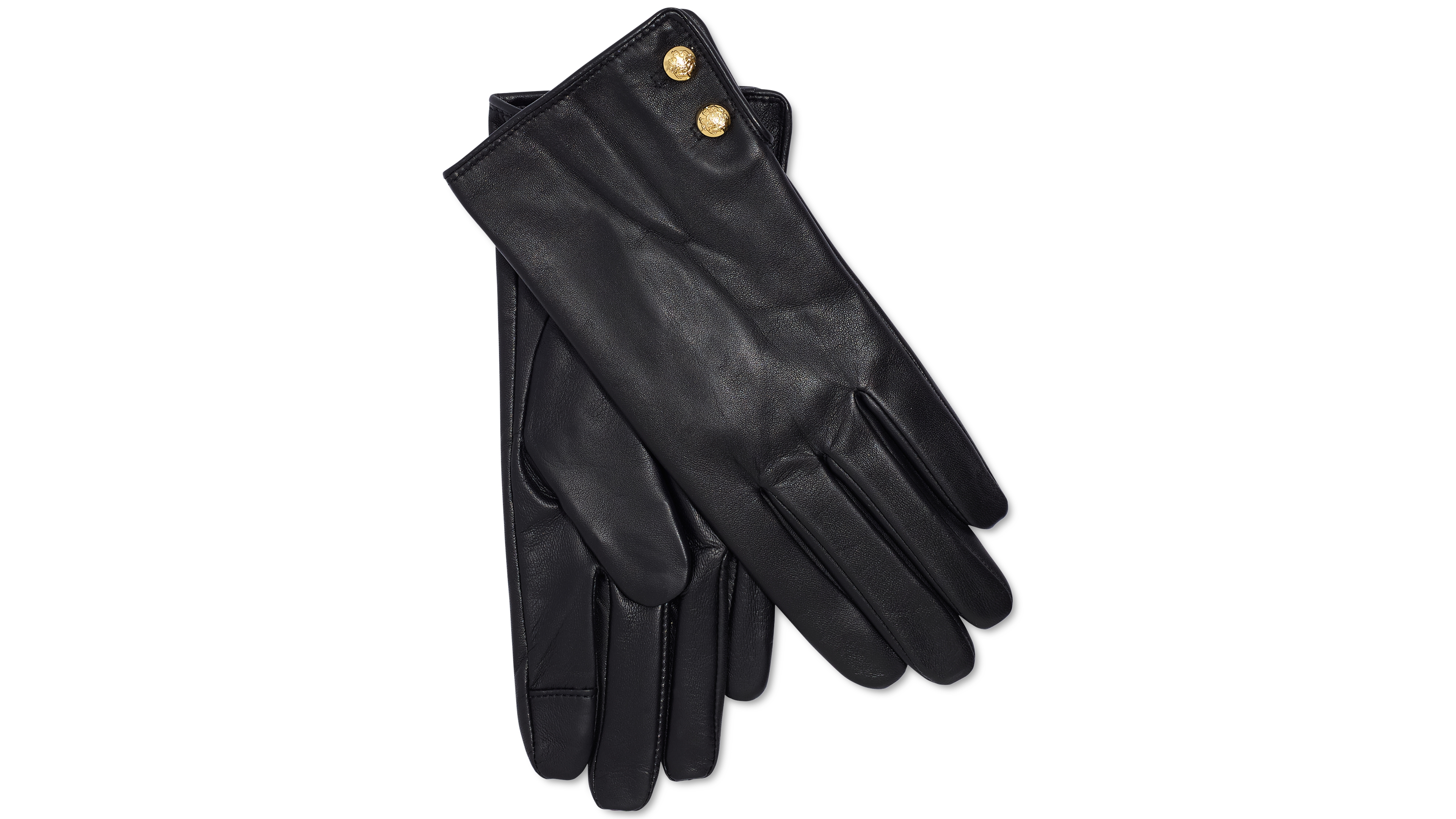 Lauren Ralph Two Button Leather Touch Gloves